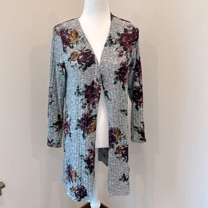 Apt. 9 Cardigan Sweater Long Sleeve Floral Gray Small